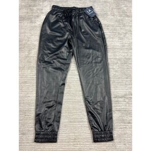 LA Winner Faux Leather Joggers Women M Black SG-JB0071 Elastic Waist Drawstring